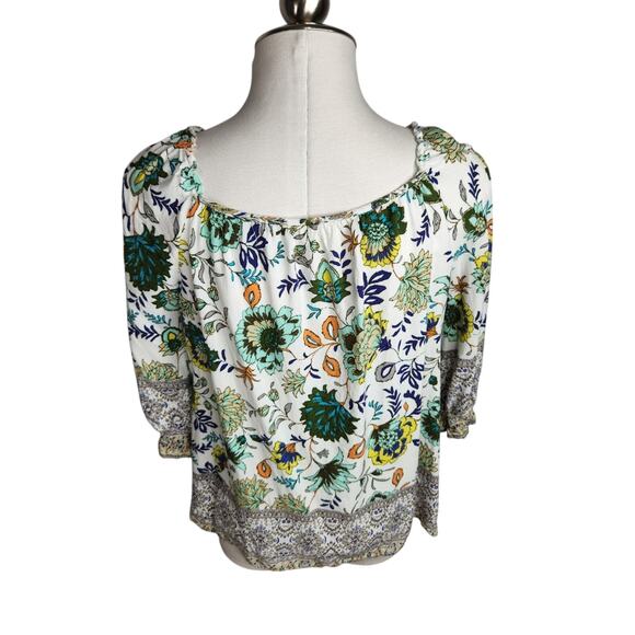 Fig & Flower Top Womens‎ Size XL White Colorful Floral Scoop Neck Boho Peasant - Picture 5 of 9